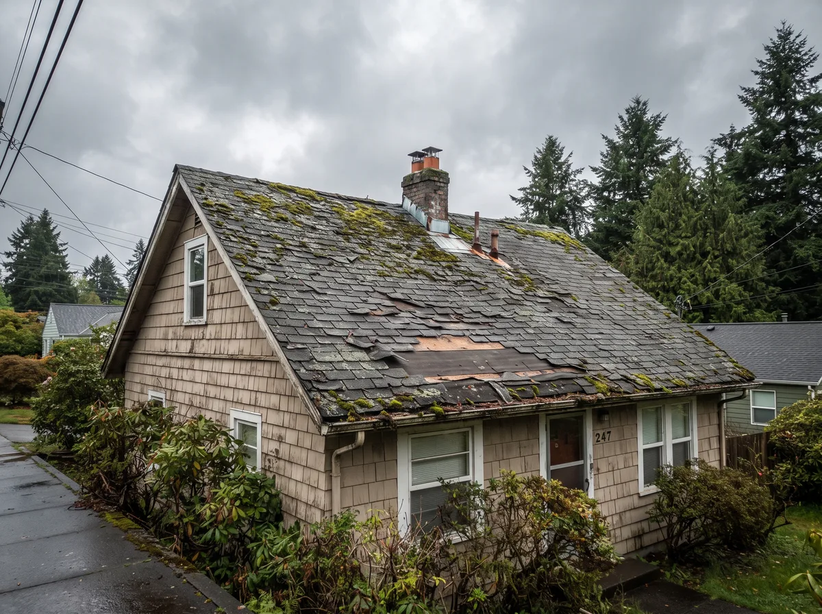 Before — Full replacement — 22-year-old 3-tab to architectural shingle, Hillsboro