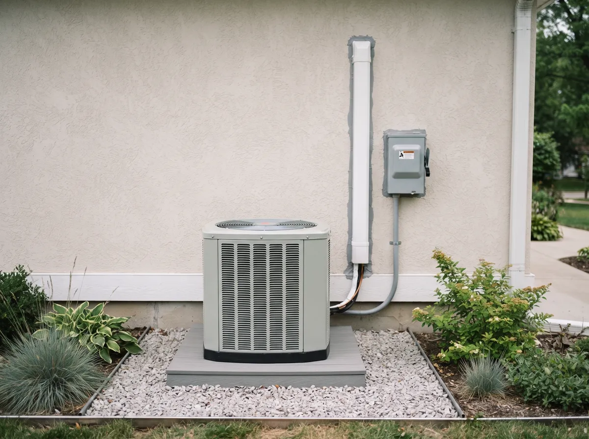 After — a new heat pump on a level pad with a neat insulated line-set