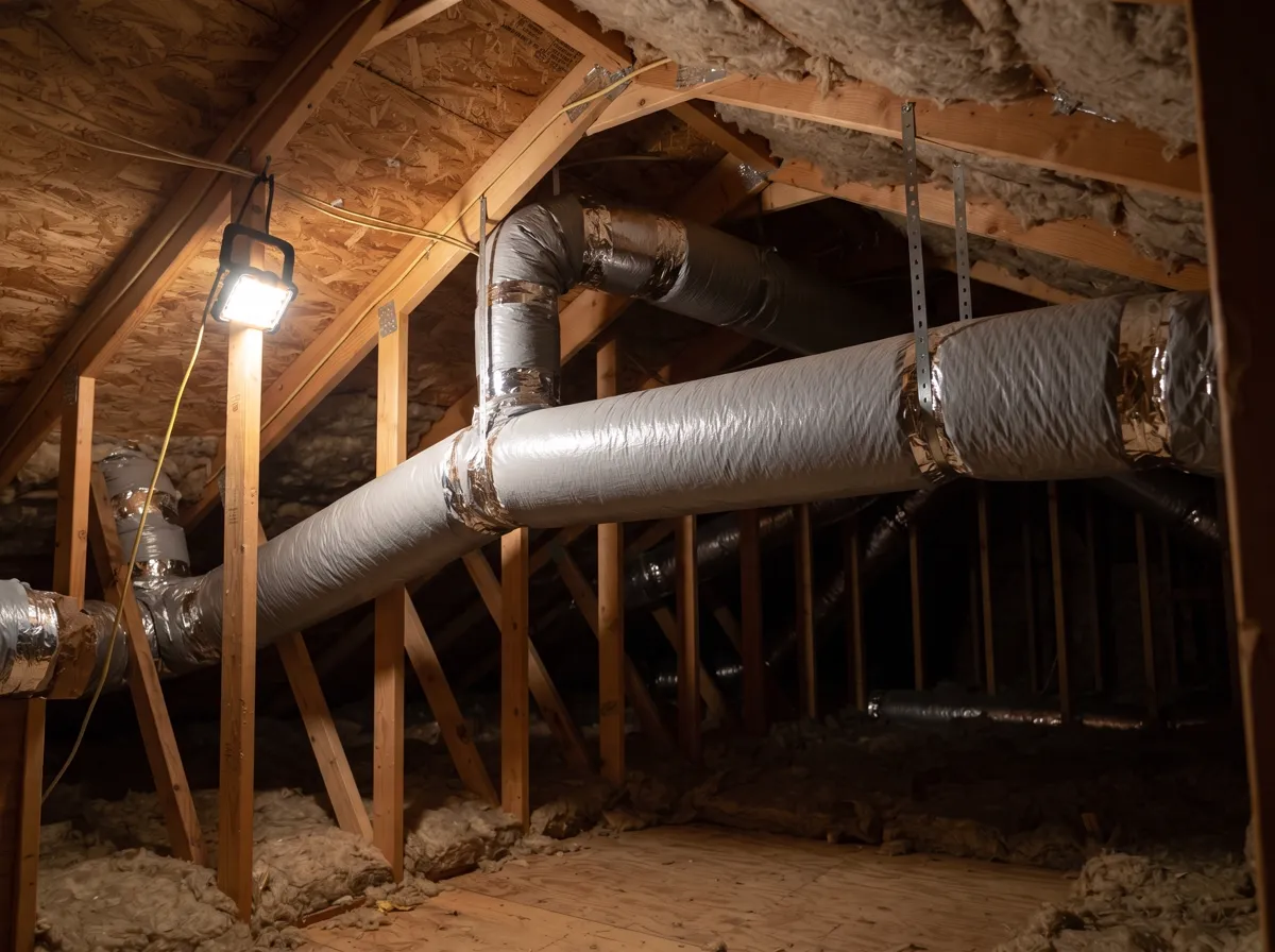 Clean insulated ductwork run neatly and strapped at even intervals