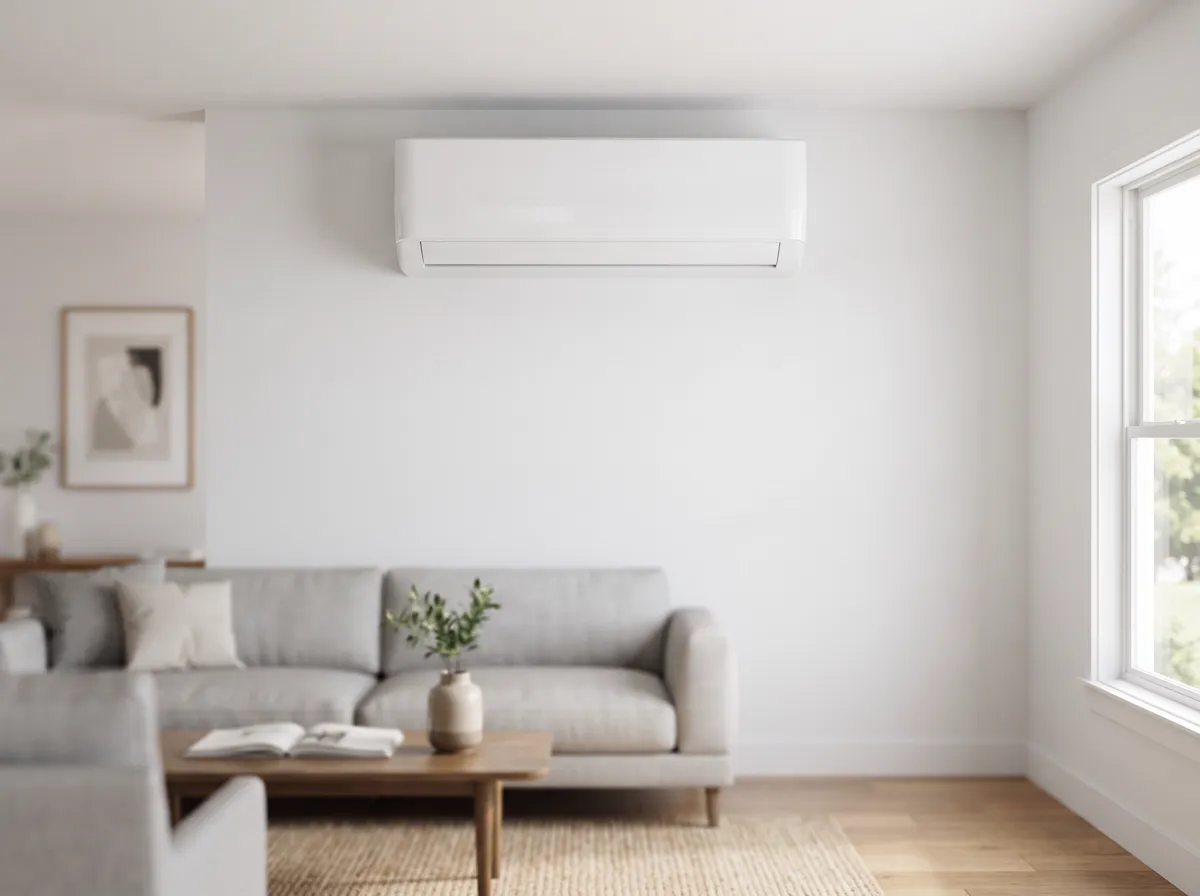 Wall-mounted ductless mini-split head installed level on an interior wall