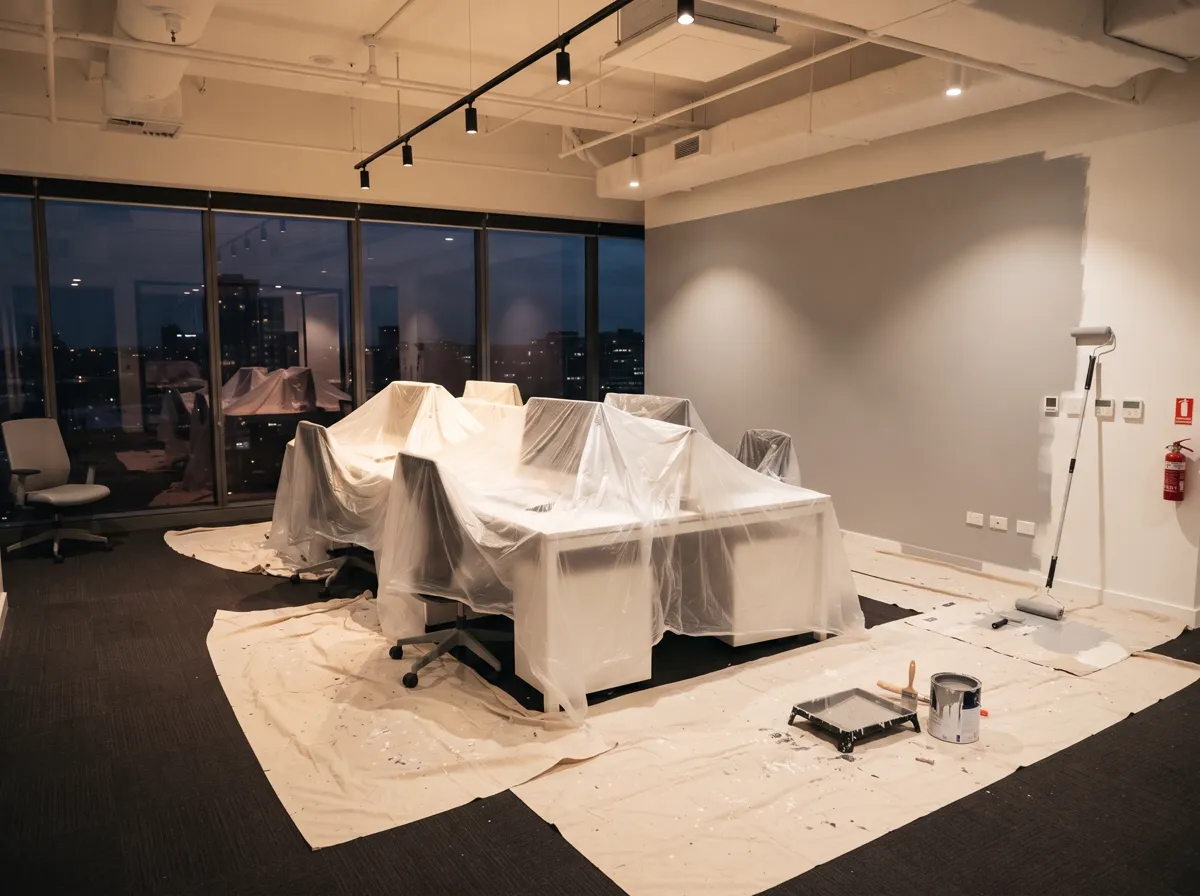 Commercial interior being repainted after hours