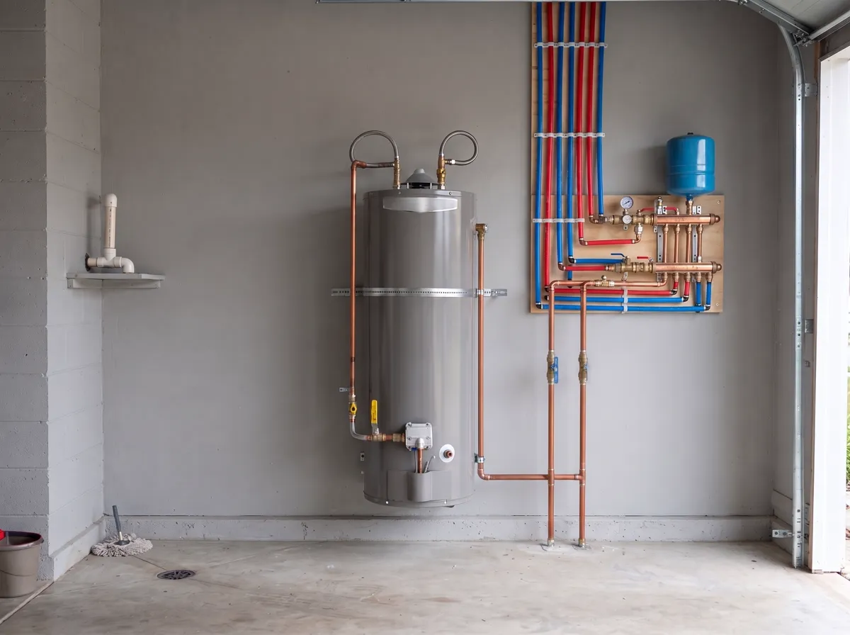 After — a new heater with clean copper and a tidy manifold