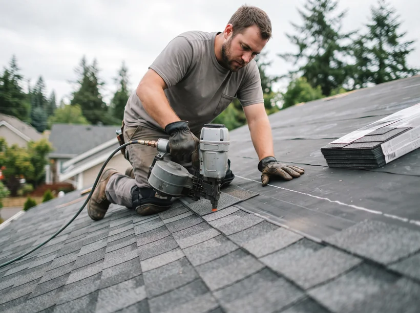 Roof repair in progress