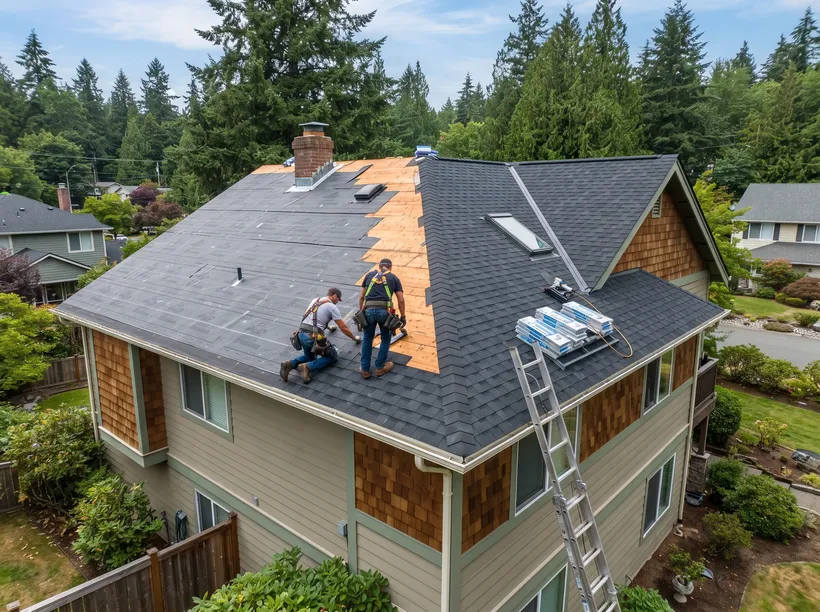 Roof replacement in progress
